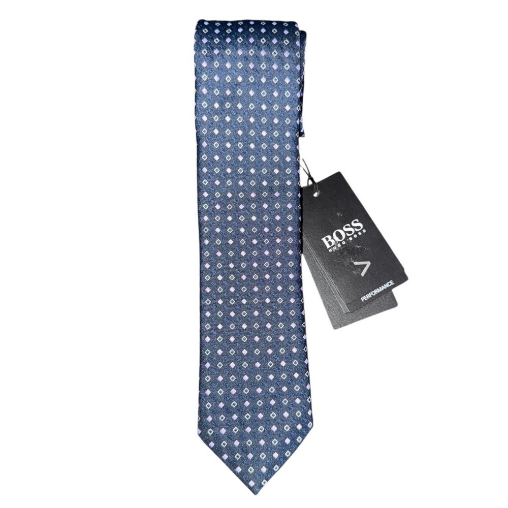 Hugo Boss Performance Neck Tie Navy‎ Blue and Purple Diamond NWT